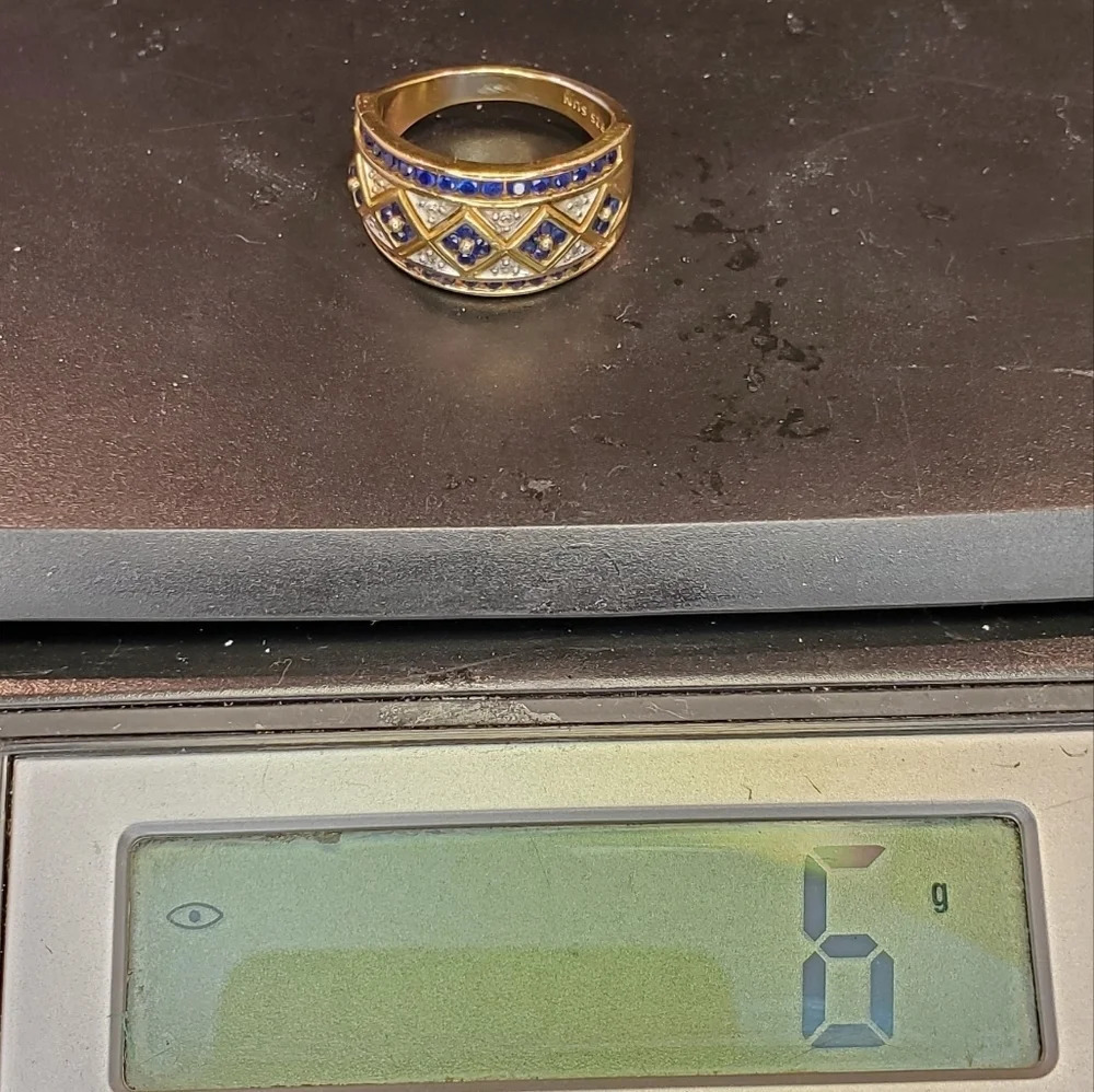 0224. Designed by SUN Jewelry 🌞 Lab Sapphires and Crystals 💍 w/14k Gold Finish - Picture 8 of 8